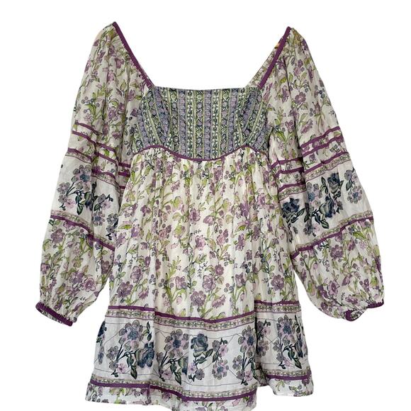 Free People Mini Dress Endless Afternoon Peasant Milkmaid Boho Floral Size Small - Picture 6 of 14